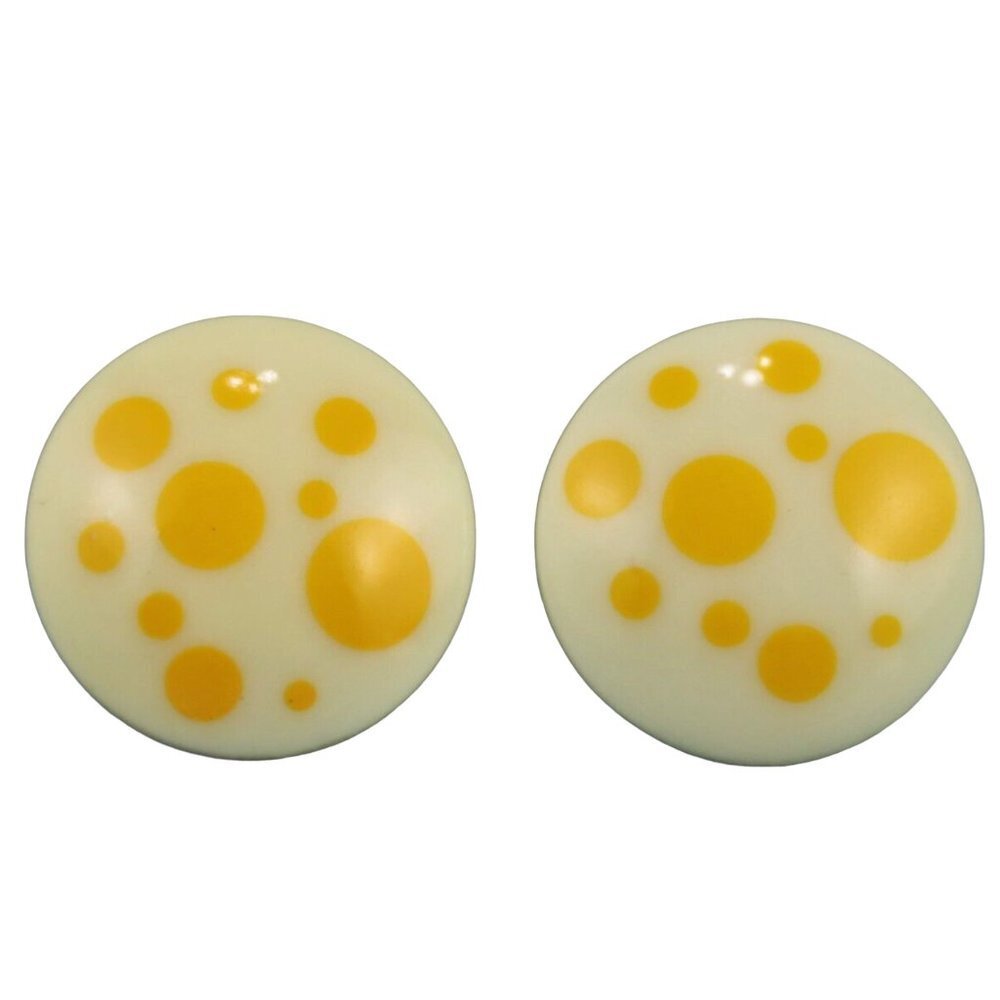 Pop Art Yellow Polka Dot Lucite Clip on Button Earrings vintage Avon